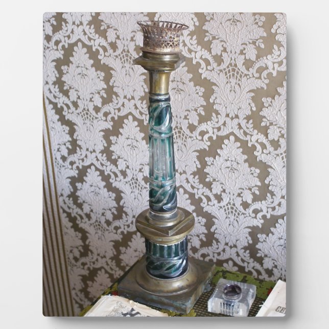 Vintage blue glass candleholder plaque (Front)