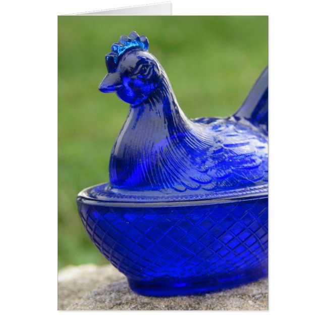 Vintage Blue Glass Hen Cards (Front)
