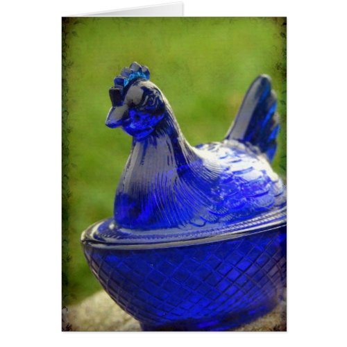 Vintage Blue Glass Hen With Texture