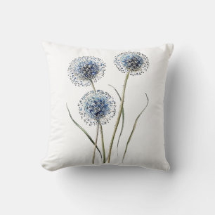 Vintage Blue Globe Thistle Illustration Throw Pillow