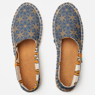 Vintage Blue Gold Abstract Tiling Design Espadrilles