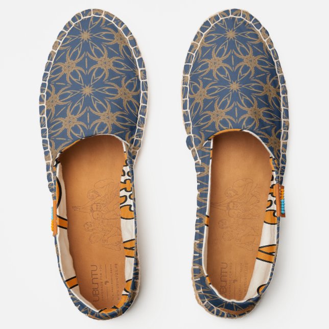 Vintage Blue Gold Abstract Tiling Design Espadrilles (Front)