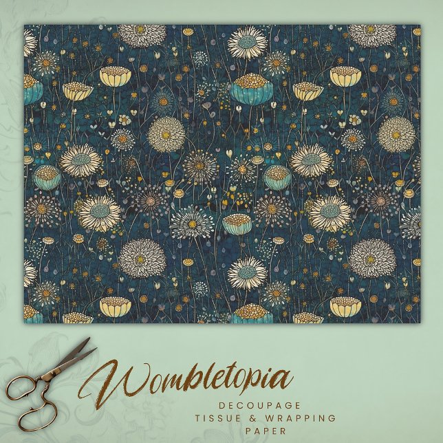 Vintage Blue & Gold Blossoms Decoupage Tissue Tissue Paper (Creator Uploaded)