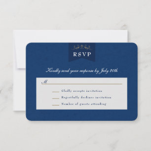 Vintage Blue Gold Book Cover Wedding RSVP Card