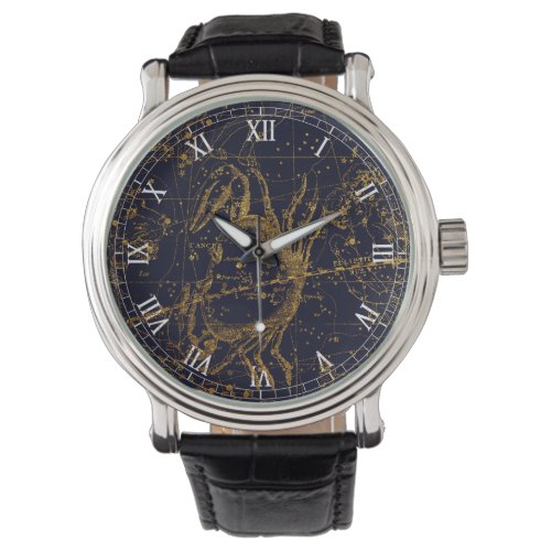 Vintage Blue Gold Cancer Zodiac Constellation Watch