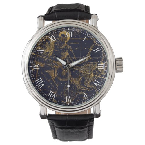 Vintage Blue Gold Capricorn Zodiac Constellation Watch