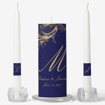 Vintage Blue Gold Floral Damask Monogram Wedding