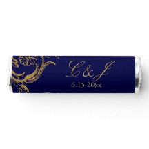 Vintage Blue Gold Floral Damask Wedding Thank You