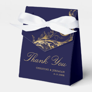 Vintage Blue Gold Floral Damask Wedding Thank You Favor Boxes