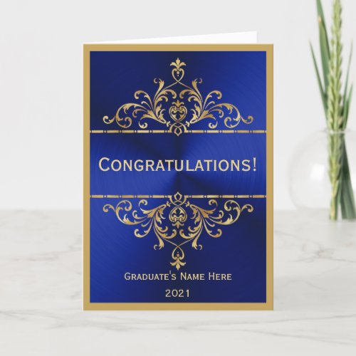 Vintage Blue Gold Glam Congratulations Graduation Card