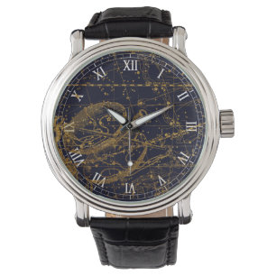 Vintage Blue Gold Libra Zodiac Constellation Watch