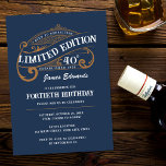 Vintage Blue Gold Men's Whiskey 40th Birthday Invitation<br><div class="desc">Celebrate his milestone birthday with our Vintage Blue Gold Men's Whiskey 40th Birthday design. The ornate blue and gold details add a classic touch,  perfect for any whiskey enthusiast. Simple and stylish,  this design is sure to please the man on his 40th birthday party.</div>