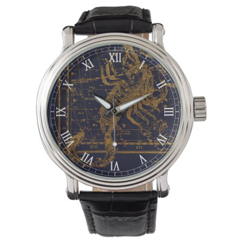 Vintage Blue Gold Scorpio Zodiac Constellation Watch