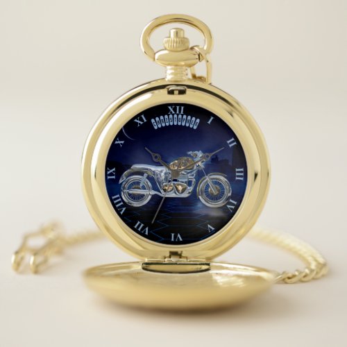 Vintage Blue Golden Sparkling Chrome Chopper Pocket Watch