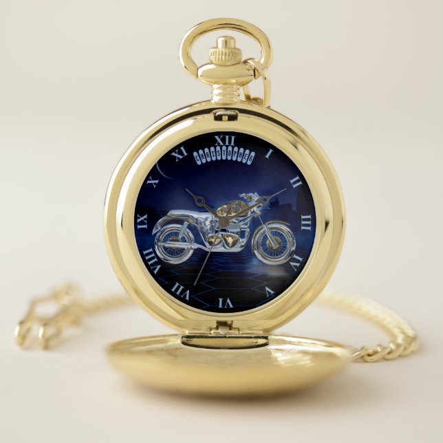 Vintage Blue Golden Sparkling Chrome Chopper Pocket Watch (Inside)