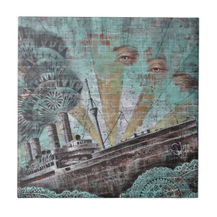 Vintage Blue Graffiti Tile