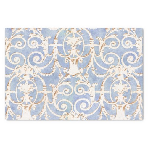 Vintage Blue Gray and Beige Damask Pattern Tissue Paper