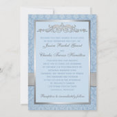 Vintage Blue, Gray Damask Scrolls Photo Wedding Invitation (Back)