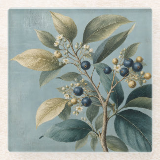 Vintage Blue & Green Botanical Glass Coaster