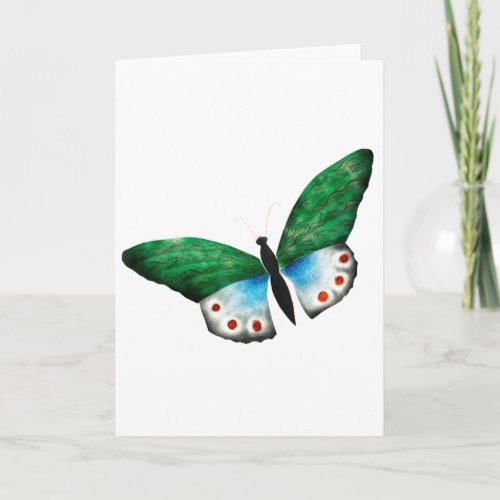 Vintage Blue Green Butterfly Illustration Card