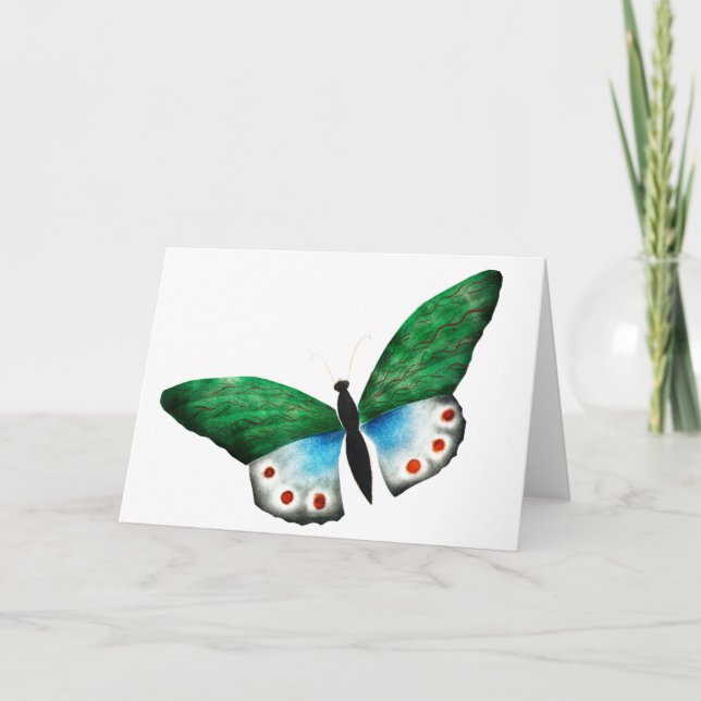Vintage Blue Green Butterfly Illustration Card (Front)