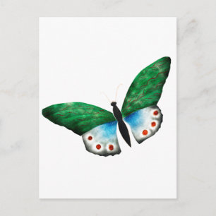 Vintage Blue Green Butterfly Illustration Postcard