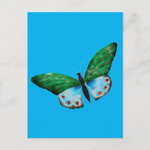 Vintage Blue Green Butterfly Illustration Postcard