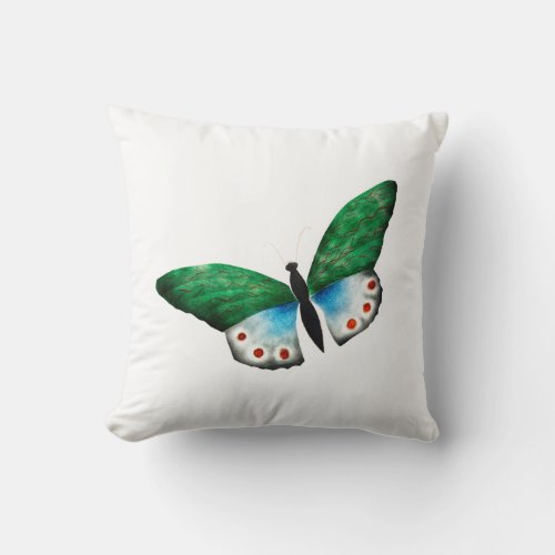 Vintage Blue Green Butterfly Illustration Throw Pillow