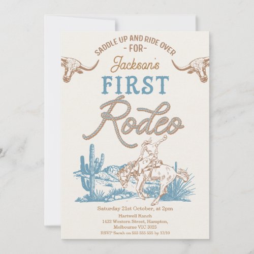 Vintage Blue Green Cowboy First Rodeo 1st Birthday