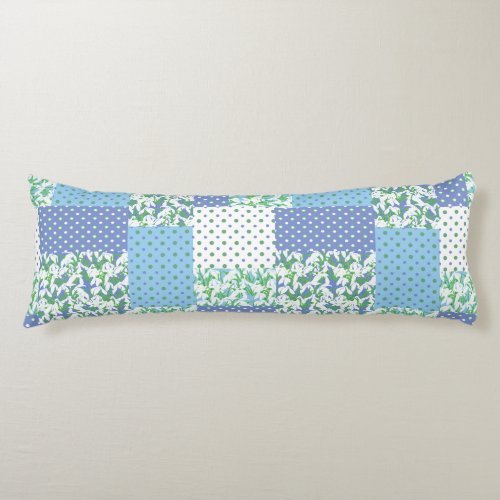 Vintage Blue Green Faux Patchwork Snowdrop Pattern Body Pillow