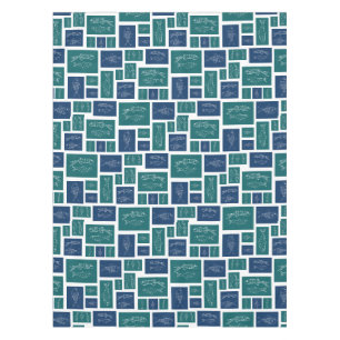 Vintage Blue Green Fish Pattern Tablecloth