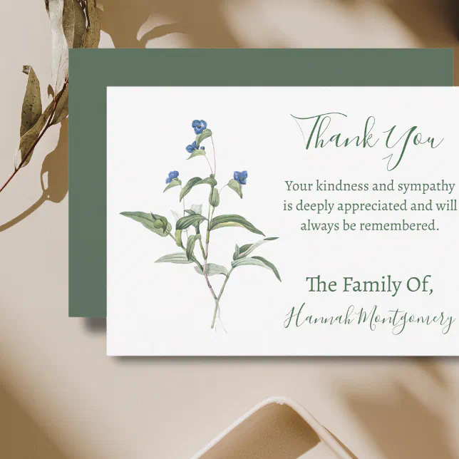 Vintage Blue Green Floral Sympathy Thank You Cards | Zazzle