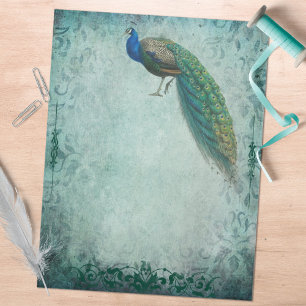 Vintage Blue Green Peacock Paper