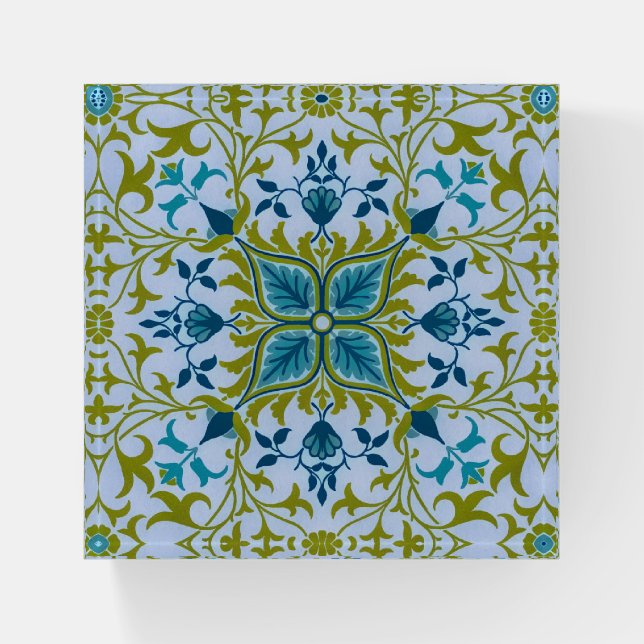 Vintage Blue Green Tile Design Paperweight (Front)