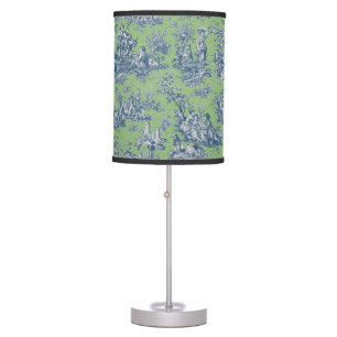 Vintage blue green toile de jouy printed table lamp