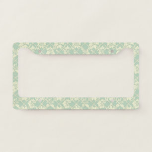 Vintage Blue-Green Trellis with Botanical Vine License Plate Frame