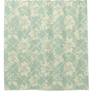 Vintage Blue-Green Trellis with Botanical Vine Shower Curtain