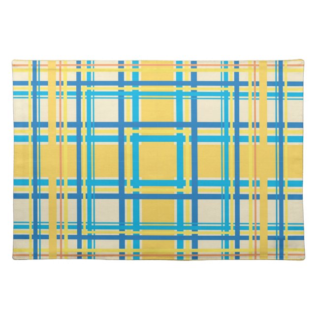 Vintage Blue, Green, Yellow Stripes Pattern Cloth Placemat (Front)