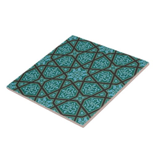 Vintage Blue Grey Arabic Egypt Geometric Pattern Ceramic Tile