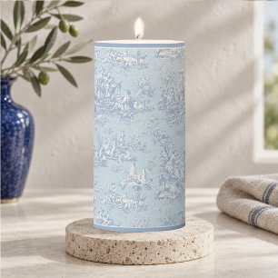 Vintage Blue Grey French Country Toile de Jouy Pillar Candle