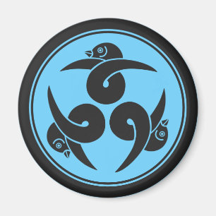 Vintage Blue Grey Three Geese Japan Mon Oriental Magnet