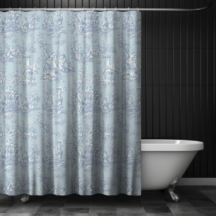 Vintage Blue Grey Toile de Jouy Elegant Shower Curtain