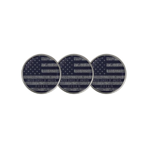 Vintage Blue Grunge American Flag Distressed Text Golf Ball Marker