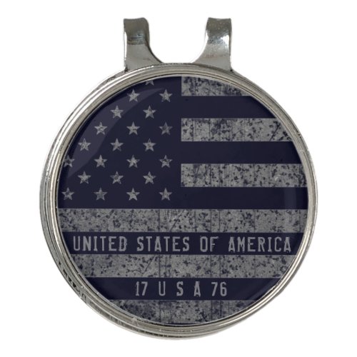 Vintage Blue Grunge American Flag Distressed Text Golf Hat Clip