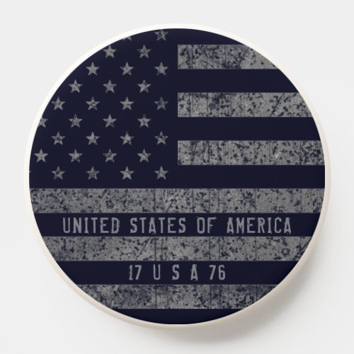 Vintage Blue Grunge American Flag Distressed Text PopSocket