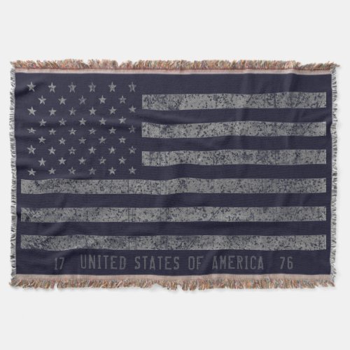 Vintage Blue Grunge American Flag Distressed Text Throw Blanket
