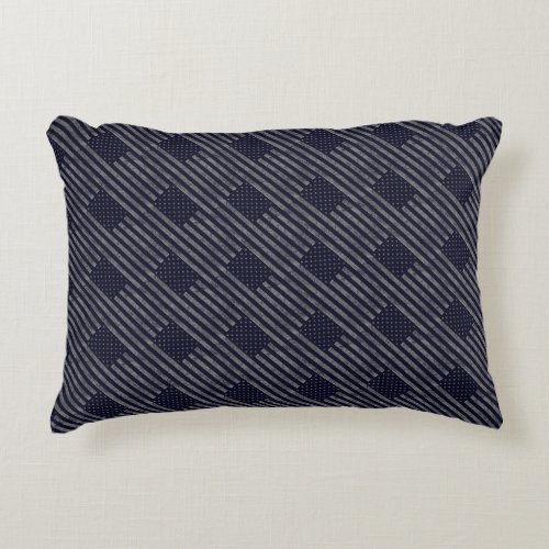 Vintage Blue Grunge American Flag Dual Pattern Accent Pillow