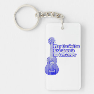Vintage blue guitar with inspirational words keychain