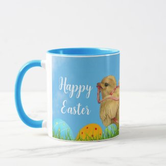 Vintage Blue Happy Easter Baby Chicken Combo Mug