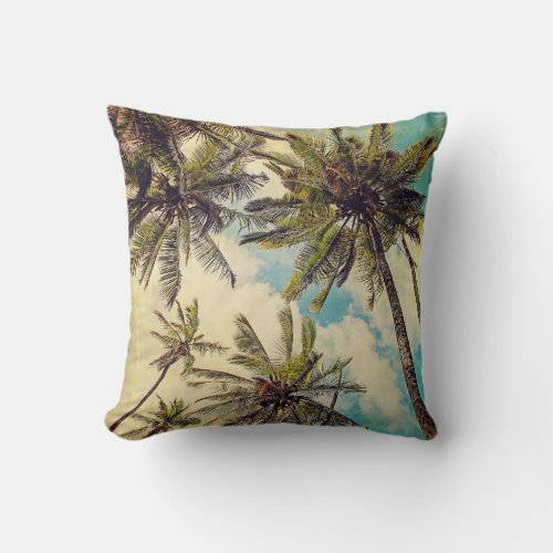 Vintage Blue Hawaii Palms _ Kauai Throw Pillow